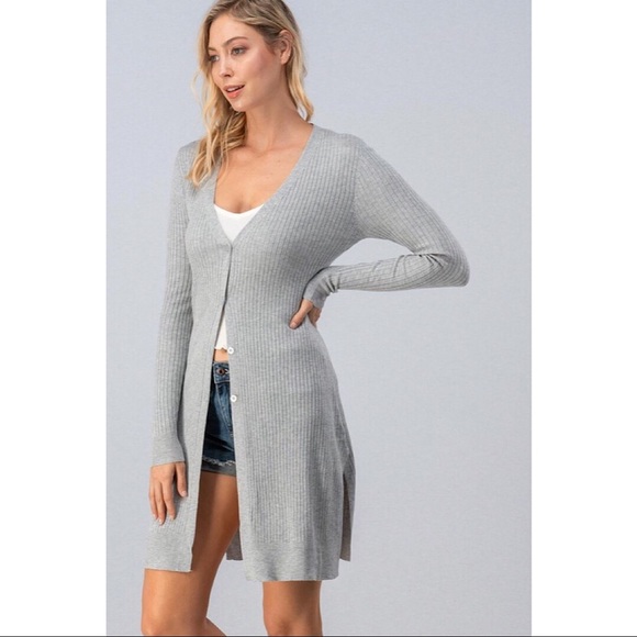 Long-Line Ribbed Cardigan - Picture 2 of 8